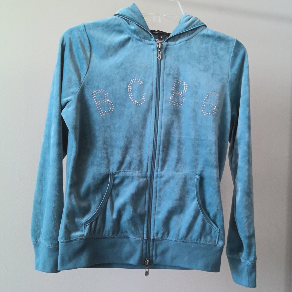 BCBG Velour Hoodie - Blue